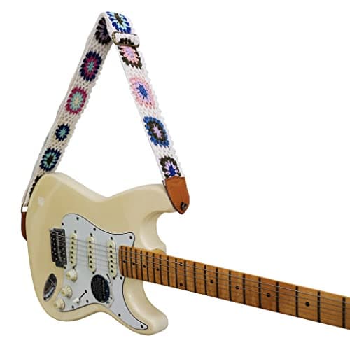 MUSIC FIRST Vintage Style Hand-Made Crochet Flowers Electric Guitar & Bass Strap, 2 Inch Width