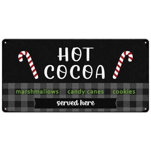 Traditional Christmas Candy Cane Lane Metal Tin Sign - Vintage Retro Kitchen Decor for Home or Cafe — Tin Sign 12"x6"-Hot Cocoa Marshmallows Candy Canes Cookies Served Here
