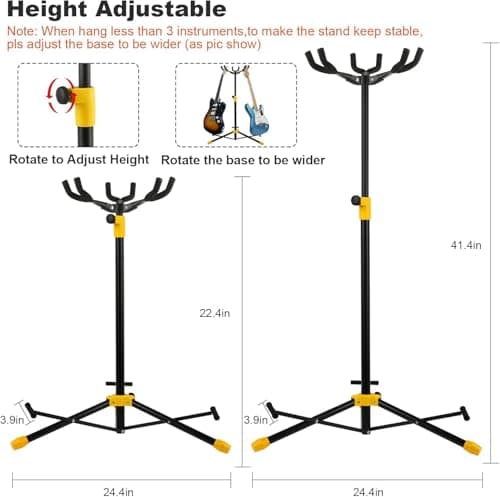 Universal Triple Adjustable Guitar Stand with Neck Holder - Holds 3 Guitars