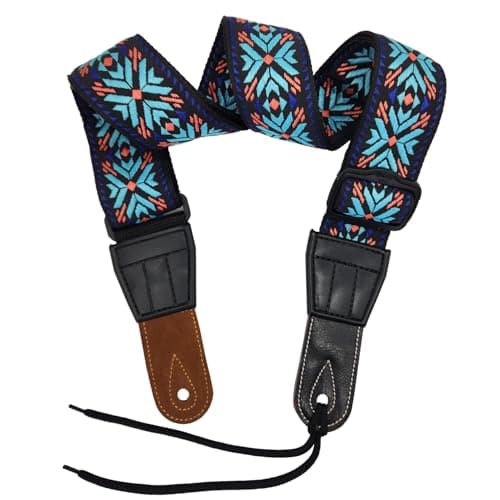 Vintage Woven Guitar Strap with Genuine Leather Ends — 0704-b