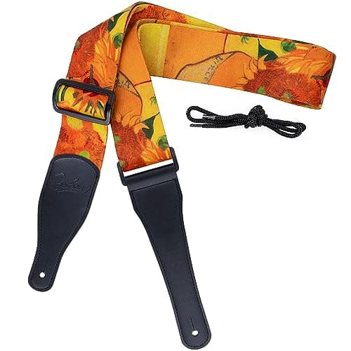 Checkered Nylon Guitar Shoulder Strap for Bass, Electric, and Acoustic Guitars — Van Gogh Sunflower