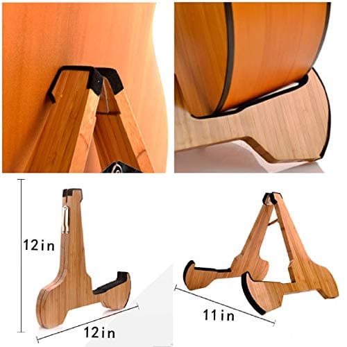 Miwayer Real Bamboo A-Frame Guitar Stand with Soft Leather Protection