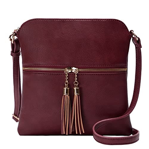 Solene Women's Lightweight Tassel Crossbody Purse, Perfect Daily and Travel Bag — Burgundy