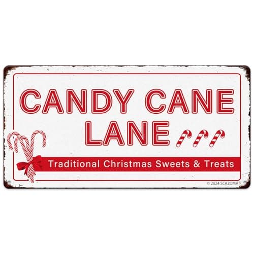 Traditional Christmas Candy Cane Lane Metal Tin Sign - Vintage Retro Kitchen Decor for Home or Cafe