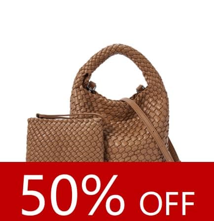 CLUCI Women's Vegan Leather Woven Shoulder Tote Bag 2PS — New Brown