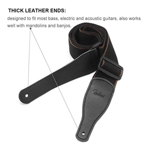 BestSounds Acoustic & Electric Guitar Strap, Soft Cotton & Leather Ends, 1 Button & 2 Locks