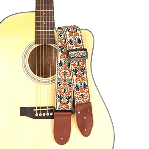 Jacquard Embroidered Cotton Guitar Strap with Pick & Locks for Bass, Electric & Acoustic Guitars