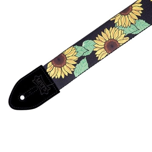 Levy's Leathers Black and Yellow Sunflower Guitar Strap MP2-009
