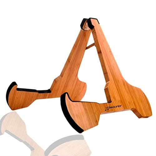 Miwayer Real Bamboo A-Frame Guitar Stand with Soft Leather Protection