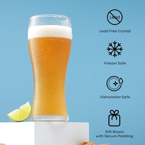 Set of 4 JoyJolt Callen 15.5oz Beer Glasses for Men
