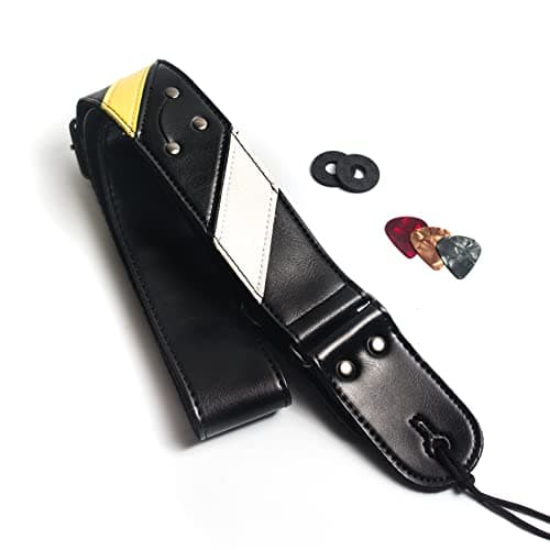 Bass, Electric & Acoustic Guitar Strap with Locks — Black Leather