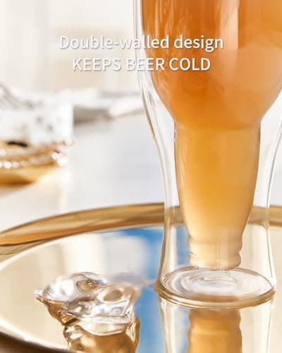 Unique Upside Down Beer Bottle Style Double Wall Glasses - 13.5 oz, Savor Chilled Beer in Style