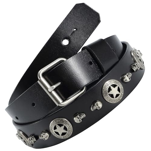 Nefelibata Royal Iris Natural Vegetable Tanned Cowhide Guitar Strap — Skull Pentagram