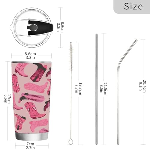 Cowboy Cowgirl Boots Tumbler - 12 oz Stainless Steel Travel Mug (Pink)