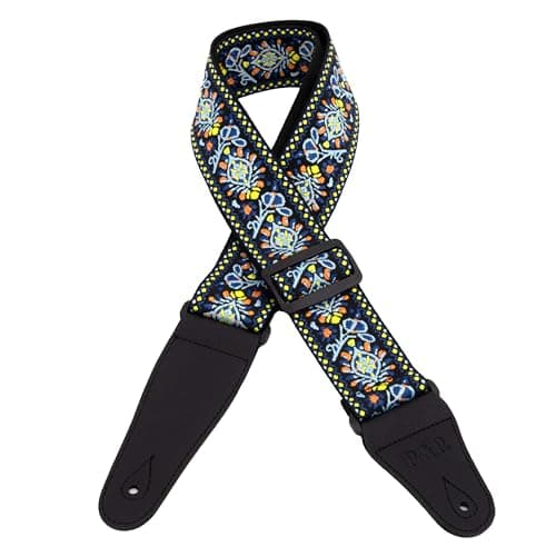 Embroidered Guitar Strap with Locks & Picks - Adjustable, Durable & Comfortable