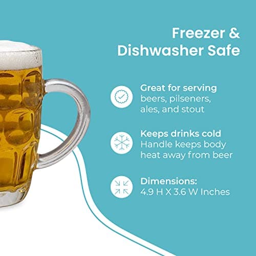LavoHome Classic European Style Glass Stein Mug - 16 oz Set of 2, Perfect for Oktoberfest Parties