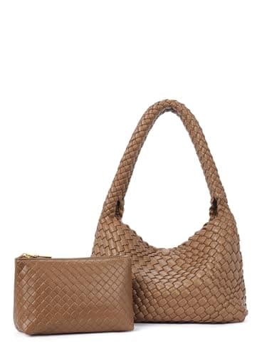 CLUCI Women's Vegan Leather Woven Shoulder Tote Bag 2PS — Brown