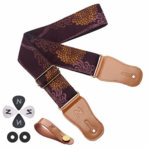 Cotton Guitar Strap for Acoustic Guitar and Ukulele with Accessories — F# - Chrysanthemum