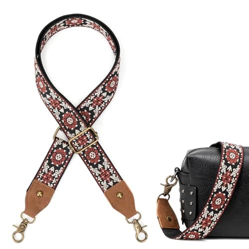LSETUTIYY Jacquard Embroidery Wide Adjustable Cowhide Shoulder Strap — Vintage Jacquard Flower 02 R