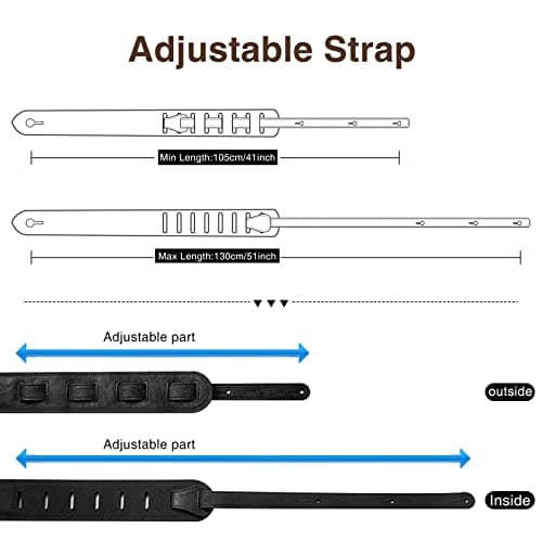 LEKATO Black 2.5" Padded Leather Bass Guitar Strap 41"-51" Adjustable