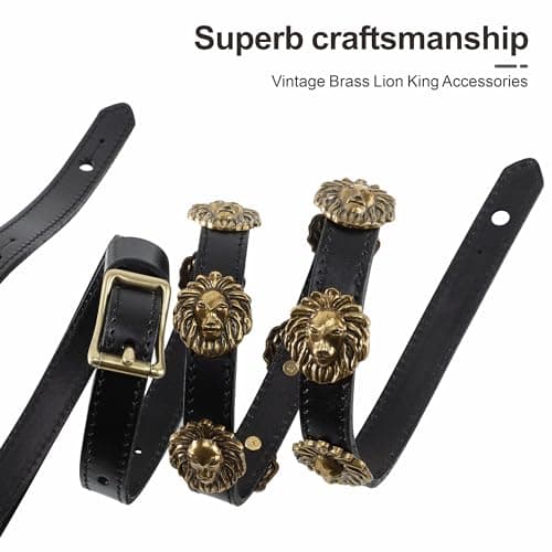 Natural Vegetable Tanned Cowhide Guitar Strap (1 Inch Wide, Lion King in Brass)