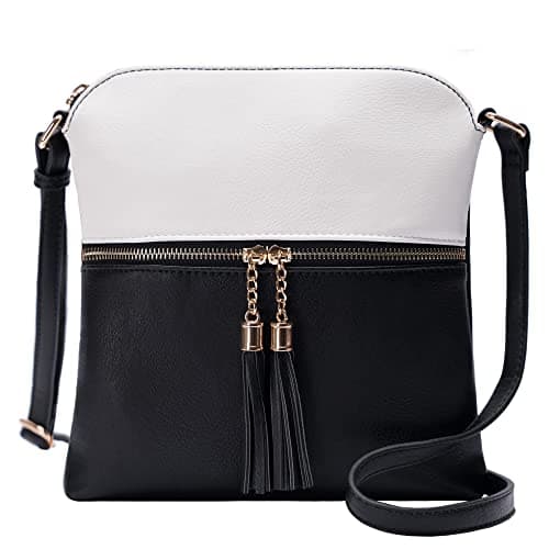 Solene Women's Lightweight Tassel Crossbody Purse, Perfect Daily and Travel Bag — White-black5
