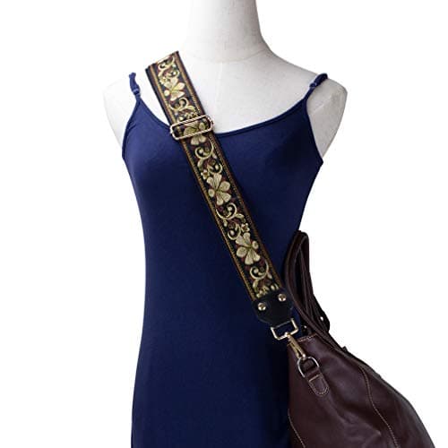 Vintage Flower Adjustable Crossbody Purse Guitar Style Jacquard Woven Handbag Strap