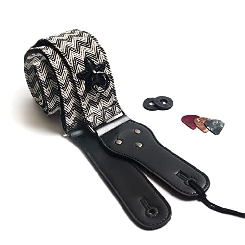 Bass, Electric & Acoustic Guitar Strap with Locks — Zig Zag