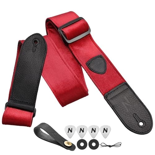 Nefelibata Guitar Strap with Double Leather Ends and Free Bonus - Gift for Bass, Electric, and Acoustic Guitars (Purple) — C#-vintage Burgundy Red