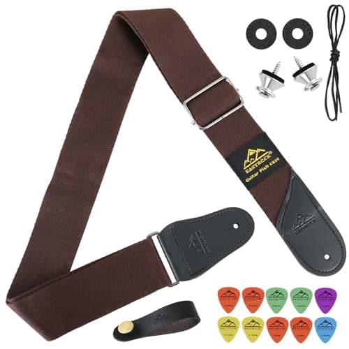 EASTROCK Brown Adjustable Cotton Guitar Strap for Beginners — Brown Set