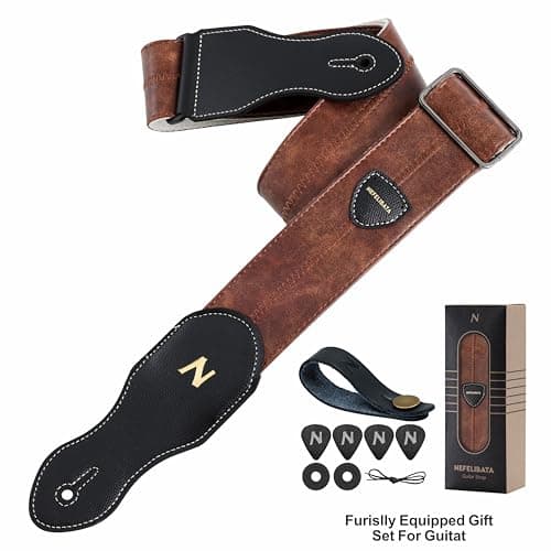 Nefelibata Guitar Strap with Pick Pocket, Vintage Style (Brown)