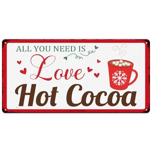 Traditional Christmas Candy Cane Lane Metal Tin Sign - Vintage Retro Kitchen Decor for Home or Cafe — Tin Sign 12"x6"-All You Need Is Love Hot Cocoa
