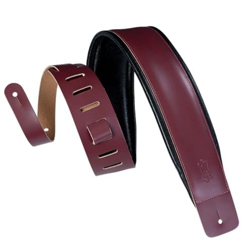 Levy's 3" Extra-Long Genuine Leather Guitar Strap Black — Burgundy