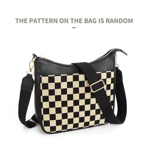 Sunbuti Women's Checkered Quilted Seam Vegan Leather Shoulder Bag with Embroilled Strap