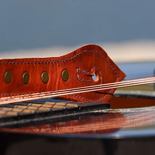 Vintage Brown Leather Guitar Strap with Antique Brass Studs