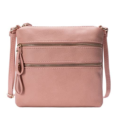Solene Small Multi-Zip Pocket Crossbody Travel Purse — Rose Pink