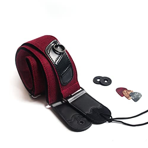 Bass, Electric & Acoustic Guitar Strap with Locks — Red
