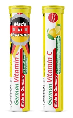 German Made Vitamin C 180 mg - 40 Lemon Lime Effervescent Tablets - Vegan