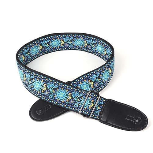Classic Jacquard Cotton Guitar Strap with Metal Buckle for Bass, Electric, and Acoustic Guitars
