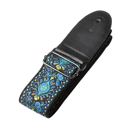 AZOR Vintage Woven Guitar Strap for Acoustic Electric Bass, Adjustable with Leather Ends & Strap Locks