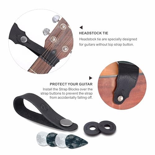 Head Layer Cowhide Leather Guitar Strap, 2" Wide, 2 Locks, 4 Picks Included