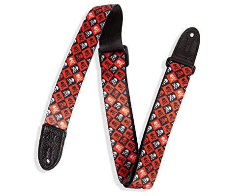 Levy's 1.5" Kids Guitar Strap with Tri-Glide Adjustment - Black — Skull/Crossbones