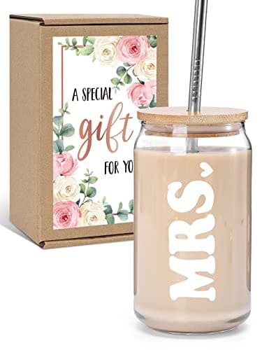 Engagement Gifts for Bride to Be and Newly Engaged Couples: Mrs. Beer Can Glass and Travel Mug Set