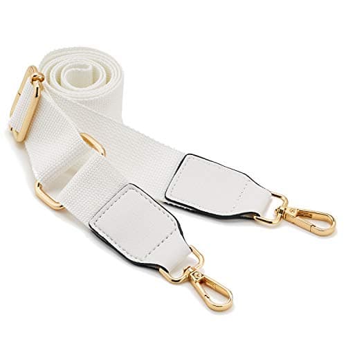 DEVPSISR Wide Shoulder Strap Replacement Adjustable Crossbody Canvas Bag — Leather Buckle-white