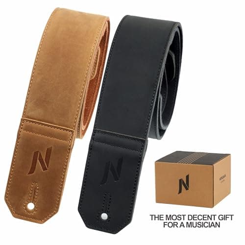 Wide Full Grain Leather Guitar Strap for Bass, Electric, and Acoustic Guitars (Yellow)