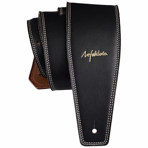 Nefelibata Full Grain Leather Guitar Strap, 49-57", Foam Padded, Adjustable, Coffee — Black