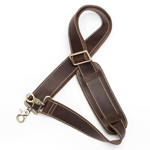 NIUCUNZH Genuine Leather Shoulder Strap, 60 Inch Adjustable, Comfort Pad Included — Coffee