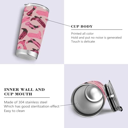 Cowboy Cowgirl Boots Tumbler - 12 oz Stainless Steel Travel Mug (Pink)
