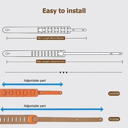Lekato Jaffa Orange Suede Guitar Strap, Adjustable 35"-51"