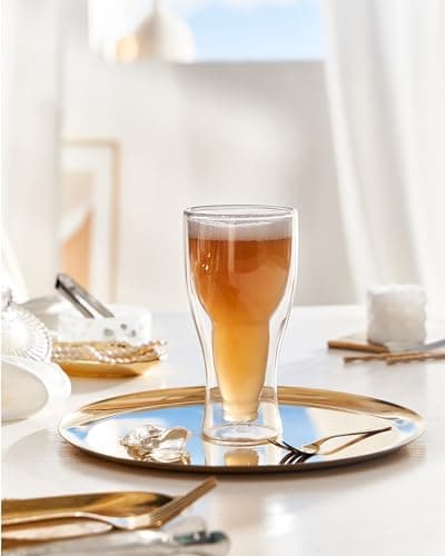 Unique Upside Down Beer Bottle Style Double Wall Glasses - 13.5 oz, Savor Chilled Beer in Style